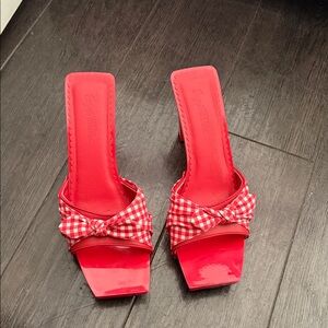 Red Gingham Bow Women's Slide Sandals